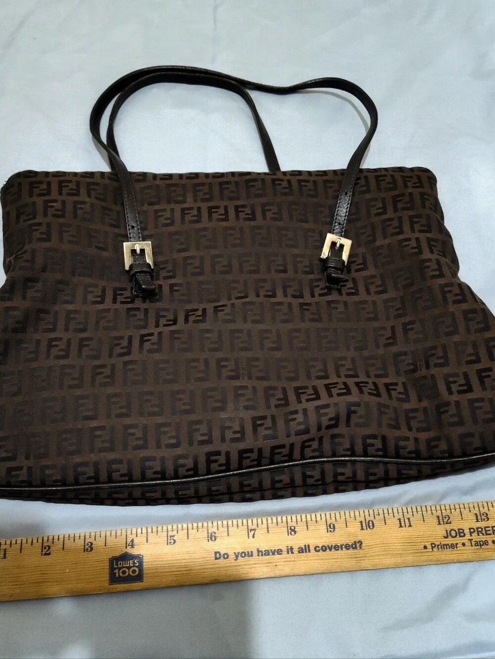 Fendi Zucchino Baguette Tote Black Moro Shoulder Bag - Picture 4 of 7